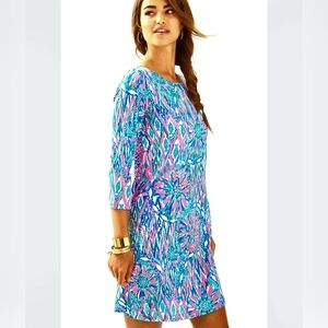 Lilly Pulitzer Knit Bay Dress Tiki Pink Shake It Up Print Size Small Blue Pink